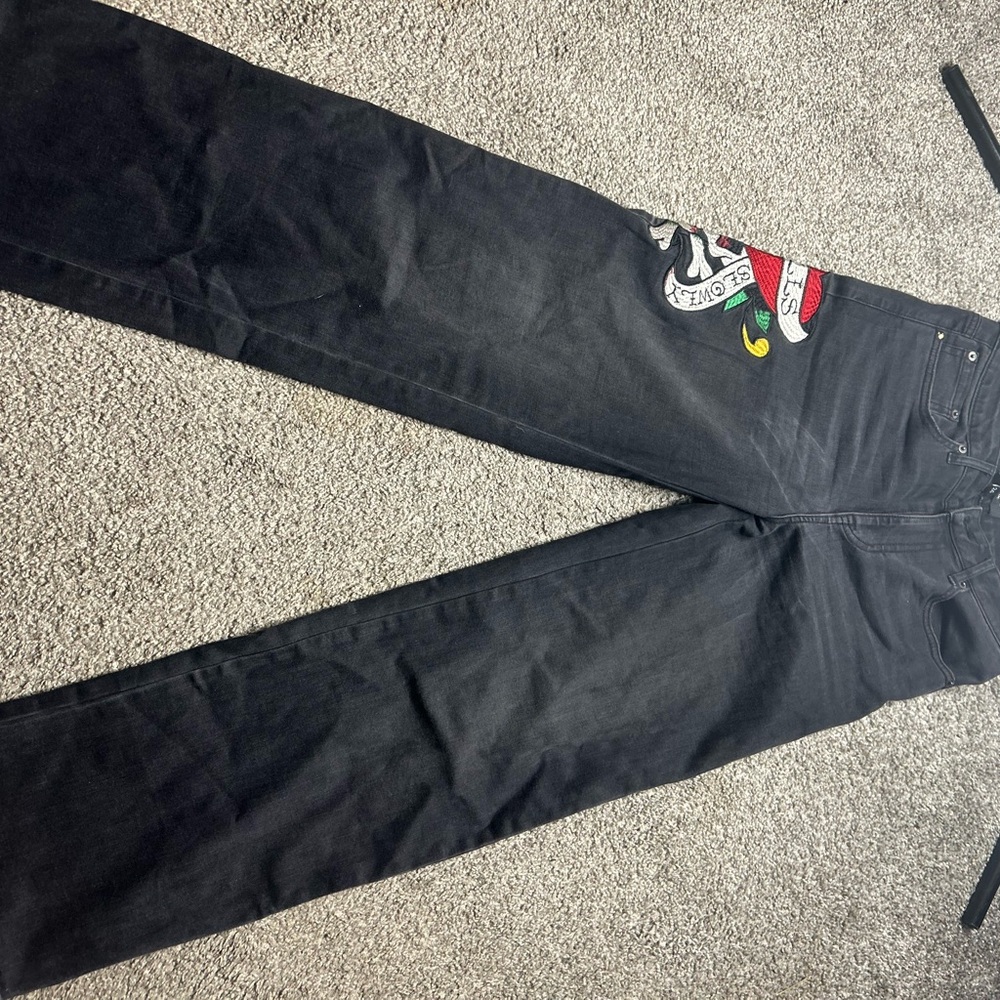 Black Jeans with Colorful Patch